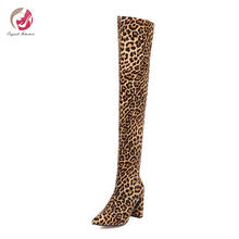 Intenção original inverno nova moda leopardo sobre o joelho botas altas mulher roxo prata preto bling botas sexy chunky saltos sapatos 2024 - compre barato