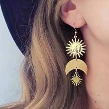 European and American Hot Sale Exaggerated Fashion Geometric Star Earrings Sun Moon Asymmetric Retro Earrings Women 2024 - buy cheap