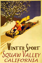 WINTER SPORT SQUAW VALLEY CA COUPLE SLEDDING SNOW TOBOGGAN VINTAGE Art Film Print Silk Poster Home Wall Decor 24x36inch 2024 - buy cheap