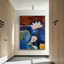 Arthyx Large Hand Painted Flowers Oil Painting On Canvas Modern Abstract Lotus Wall Art Pictures For Living Room Home Decoration 2024 - buy cheap