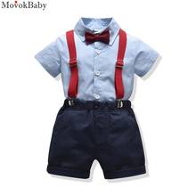 Conjunto Formal de ropa de algodón para bebé, traje de verano, camisa azul + Pantalones cortos con cinturón, 1, 2, 3, 4, 5, 6 años 2024 - compra barato