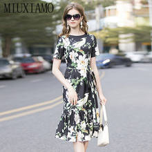 Miuximao 2020 vestido fashion de passarela feminino, vestido fashion de primavera para mulheres com manga curta e estampa floral barbante elegante 2024 - compre barato