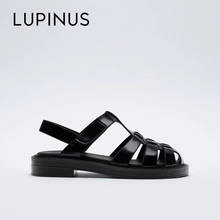 LUPINUS Retro Black Women Roman Sandals 2022 New Fashion Open Toe Women Flat Shoe Foot Backpack Strap Women Gladiator Sandals 2024 - buy cheap