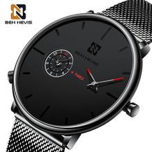 BEN NEVIS-relojes de cuarzo para hombre, cronógrafo ultradelgado con zona horaria múltiple, correa negra de acero inoxidable, sencillo, resistente al agua 2024 - compra barato