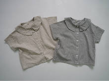 Korean Style 2022 Summer Toddlers Kids Linen Cotton Shirts Loose Plaid Tops Unisex Children Blouses 2024 - buy cheap