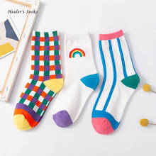 Calcetines de algodón con estampado de arcoíris para mujer, medias de tubo suaves, estilo universitario, Harajuku, a la moda 2024 - compra barato