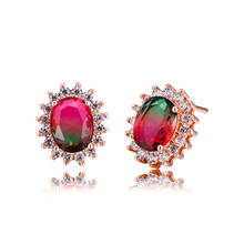 RongXing Vintage Fashion Rose Gold Multicolor Zircon Stud Earrings for Women Oval Rainbow Crystal Earring Lady Geometric Jewelry 2024 - buy cheap