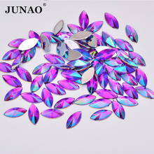 Junao 7*15mm roxo ab cristais aplique com parte traseira lisa strass olho de cavalo acrílico strass cristal não costurado pedras para decoração 2024 - compre barato