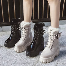 Autumn Winter Warm Leather Chunky Motorcycle Boots Fashion Lace Up Platform Shoes Woman Thick Sole Black Beige Ankle Boots 34-39 2024 - buy cheap