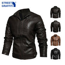 Men’s Motorcycle Jacket 2022 Autumn Winter Men New Faux PU Leather Jackets Casual Embroidery Biker Coat Zipper Fleece Jacket 2024 - buy cheap