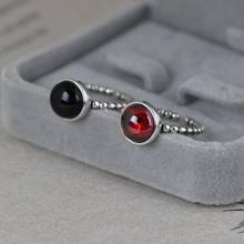 FNJ 925 Silver Round Black Red Zircon Ring for Women Jewelry 100% Original Pure S925 Silver Sterling Rings Simple 2024 - buy cheap