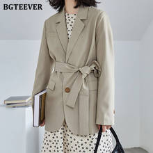 BGTEEVER Spring New Notched Collar Women Single-breasted Blazer Jackets Elegant Loose Long Sleeve Lace-up Female Suit Coats 2021 2024 - buy cheap