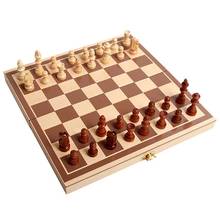 Conjunto de xadrez madeira natural, figura xadrez esculpida à mão dobrável internacional mesa de jogos com interior para armazenamento 2024 - compre barato