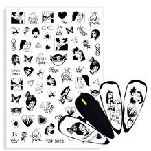 3D наклейки для ногтей крутые английские буквы украшения для дизайна ногтей Фольга любовь сердце дизайн аксессуары для ногтей модные наклейки для маникюра 2024 - купить недорого