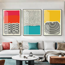 Moderno colorido vermelho azul amarelo abstrato geométrico linha pintura da lona parede arte imagem do cartaz impressão para sala de estar decoração casa 2024 - compre barato