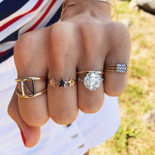Docona conjunto 5 anéis de dedo médio com pedras, anéis estilosos da moda joia oco dourado ajustável para mulheres 2707 2024 - compre barato