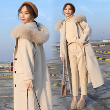 Women Woolen Coat Long Over-Knee Trench Coat Fashion Autumn and Winter Fur Collar Hooded Woolen Coat Women's Fur Coat 2024 - buy cheap