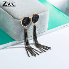 ZWC-pendientes geométricos de Metal con borlas para mujer, aretes colgantes de cristal bohemios para fiesta, regalo de joyería 2024 - compra barato