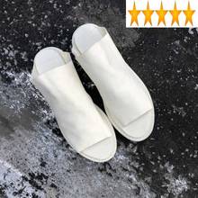 Leather Vintage Shoes Real Women Street Style Leisure Open Toe Black Slippers Outdoor Slip-On Flat Sandals Female 2021 2024 - buy cheap