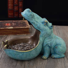 Resina hippo estátua hippopotamus escultura estatueta chave doces recipiente decoração de mesa para casa acessórios presente 2024 - compre barato