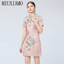 MIUXIMAO Luxurious  Spring & Fall dress Party dress Flower Diamonds Above Knee Tank Office Lady Dress Women Vestidos 2024 - buy cheap