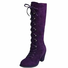 Inverno e outono sobre o joelho botas altas botas femininas rendas moda roxo salto quadrado doce beleza botas tamanho 35-43 2024 - compre barato