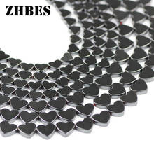 Zhbes 6/8mm pedra natural forma de coração, hematita preta amor coração espaçadores contas soltas para fazer jóias faça você mesmo pulseiras achados 2024 - compre barato