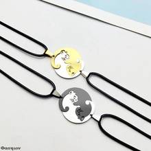 1 Pair Fashion Jewelry Unisex Gift Splice Cat Couple Stainless Steel Love Heart Round Yin Yang Pendant Necklace 2024 - buy cheap