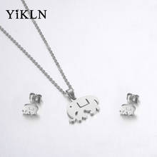 YiKLN Trendy Anniversary Stainless Steel Sets For Women Steel Color Elephant Shape Necklace Earrings For Women Lover's Jewelry 2024 - buy cheap