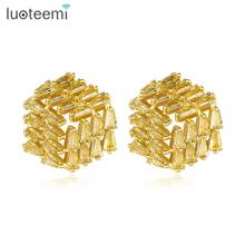LUOTEEMI New Hot Sale Geometric Stud Earrings for Women Party Shining Quality Yellow or Pink CZ Fashion Jewelry Brincos Gift 2024 - buy cheap