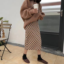 2022 Autumn Skirts Women Elastic High Waist Dot Kint Skirts Elegant Straight Skirt Spilt Hem Jupe Femme Faldas Saia Streetwear 2024 - buy cheap