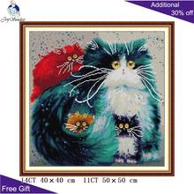 Joy Sunday Colorful Cat DA484 14CT 11CT Counted and Stamped Red Blue Yellow Purple Cats Home Decor Embroidery Cross Stitch kits 2024 - buy cheap