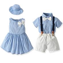 Conjunto de vestuário infantil com chapéu, xadrez, brother, irmã, crianças, conjunto de roupas de verão para meninos e meninas, princesa 2024 - compre barato