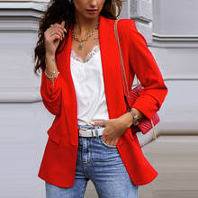 Chaqueta informal con bolsillos para mujer, Blazer elegante de manga larga para oficina, ropa de trabajo, Blazer ajustado minimalista, novedad 2024 - compra barato