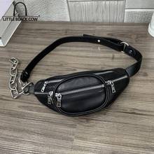 Leisure Biker Moto Leather Waist Bags Women Fashion Punk Black Chains Bag High Capacity Street Zipper Shoulder Bags Female 2024 - buy cheap