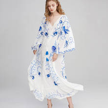 Женское винтажное платье-макси TEELYNN, белое хлопковое платье с цветочной вышивкой и v-образным вырезом, модель 2020 2024 - купить недорого