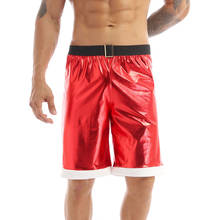 Homens natal papai noel traje brilhante metálico mid rise boxer dança shorts solto meia calças festival festa cosplay traje 2024 - compre barato