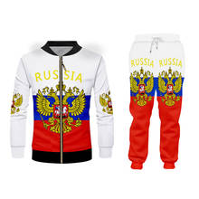 Custom S-6XL Men's Sets Russia Flag Zipper Hoodie Jackets + Pants Tracksuit Suit Unisex Casual Brand Clothing Two-Piece Outfits 2024 - buy cheap