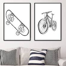 Cuadro sobre lienzo de bicicleta de montaña y patinete minimalista nórdico, carteles e impresiones, cuadros de pared en blanco y negro, decoración de la habitación de los niños 2024 - compra barato
