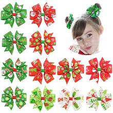 12pcs/lot 3" Grosgrain Floral Ribbon Bows with Clip Kids Girls Organza Hair Bows For Craft Christmas Ornaments Hair Accessories 2024 - buy cheap