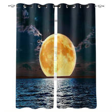 Moon Illuminates Ocean Blue Window Curtains Living Room Kitchen Curtains Modern Home Decor Bedroom Treatment Drapes 2024 - buy cheap