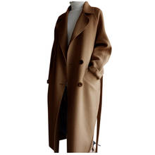 Cashmere Wool Blend Coat Women Long Sleeve Oversize Lapel Outwear Korean Casual Autumn Winter Elegant Overcoat Woolen Long Coat 2024 - buy cheap