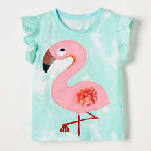 Одежда для маленьких девочек, футболка 100%, вязаные хлопковые детские футболки с коротким рукавом, нательная рубашка для маленьких девочек, повседневные футболки, топы с фламинго 2024 - купить недорого