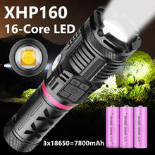 Lanterna de led recarregável d2 xhp160, lanterna com zoom cob de 16 núcleos usb poderosa para uso externo, uso tático 3x18650 2024 - compre barato