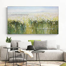 Cuchillo grueso pintado a mano de gran tamaño, pintura al óleo sobre lienzo verde y blanco, flor, decoración del hogar, imagen artística de pared para sala de estar, regalo 2024 - compra barato