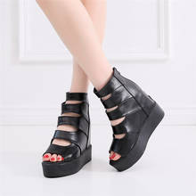 COOTELILI-Sandalias con plataforma para mujer, zapatos de tacón medio antideslizantes, con cremallera, color negro, 2020 2024 - compra barato