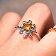 Flor de girasol única, anillo de joyería de compromiso de boda de cristal blanco de corte redondo 2024 - compra barato