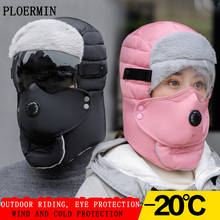 Prevent Fog Haze Winter Fur Men's Bomber Hats Windproof Thick Warm Snow Women Cap Balaclava Riding Earflap Glasses Russian Hat 2024 - buy cheap