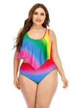Conjunto de biquíni feminino de arco-íris, roupa de banho tankini, regata, cintura alta, sexy, moda plus size 2021 2024 - compre barato