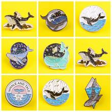 Whale and Tale Enamel Pins Whale Wave Planet Brooches Badges Denim Clothes Bag Pins Cartoon Nature Ocean Sea Animal Jewelry Cute 2024 - buy cheap